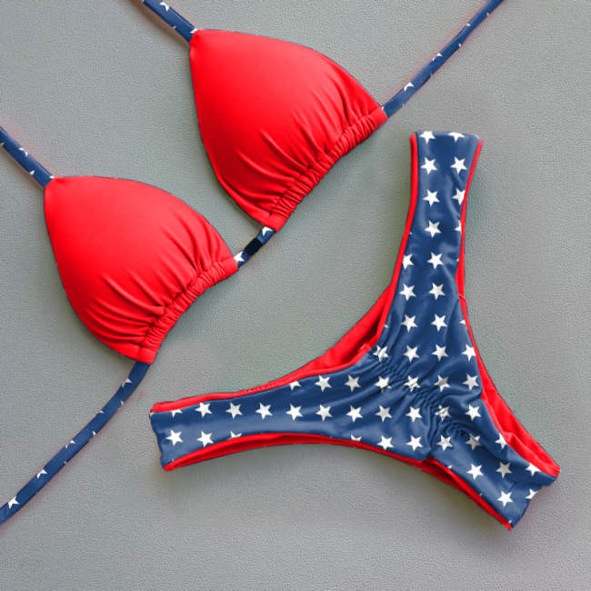 Personalized Color Contrast Polka Dot Bikini Set