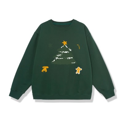 Boyfriend Girlfriend Christmas Tree Bell Print Loose Sweatshirt
