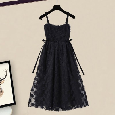 Bow Decor Cardigan Sweater Lace Slip Dress Two Pieces Set
