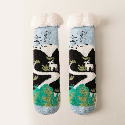 Chic Landscape Painting Print Plush Socks Warm