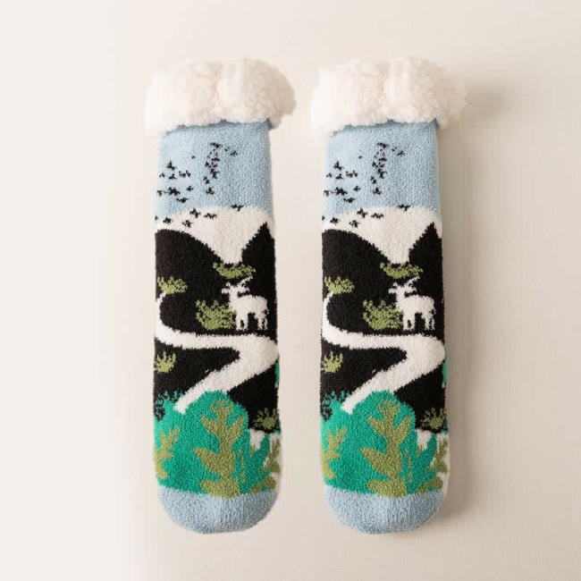 Chic Landscape Painting Print Plush Socks Warm