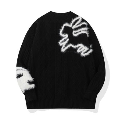 Cute Bunny Pattern Round Collar Cable Knit Sweater