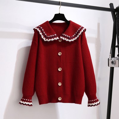 Doll Collar Pure Color Knit Sweater Cardigan