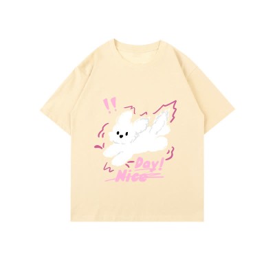 Cartoon Puppy Letter Print Round Collar Oversized T-Shirt
