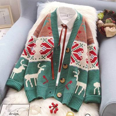 Cute Christmas Elk Print Outwear Sweatshirt