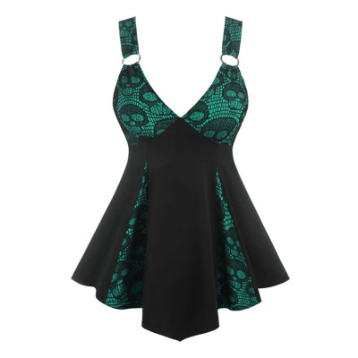 Skeleton Print V-neck Lace Irregular Dress