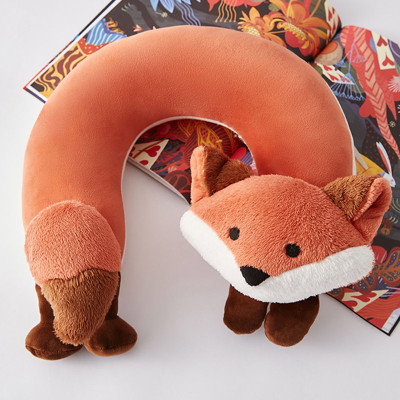 Cartoon Fox Plush Wearable Hooded Blanket Neck Pillow
