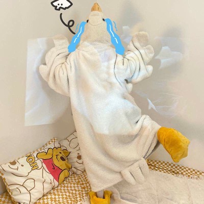 【50% OFF】Funny Cartoon Goose Plush Hooded Jumpsuit Pajamas Dress