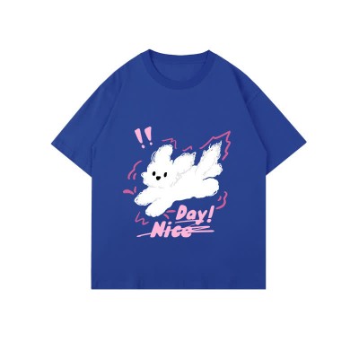 Cartoon Puppy Letter Print Round Collar Oversized T-Shirt