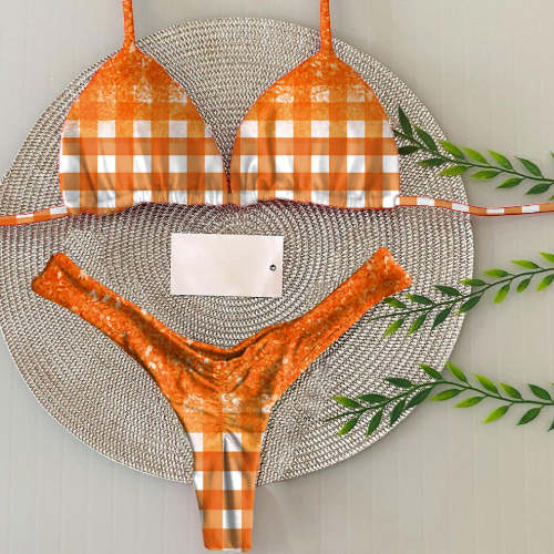 Halloween Checkerboard Print Simple Sexy Split Bikini