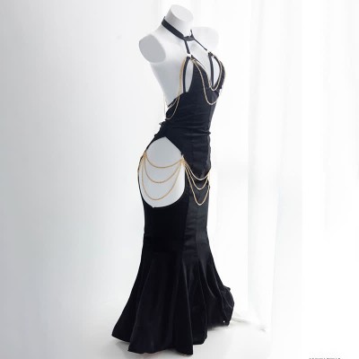 Sexy Halter Hollow Out Backless Chain Fishtail Dress