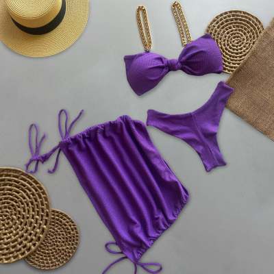 Fashion Chain Bow Sling Bikini Three-Piece Set