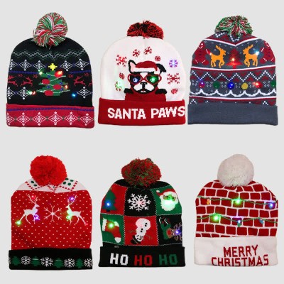 LED Christmas Graphic Print Knit Hat