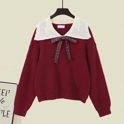 Bow Knot Decor Sweater Plaid Skirt Two Pieces Set
