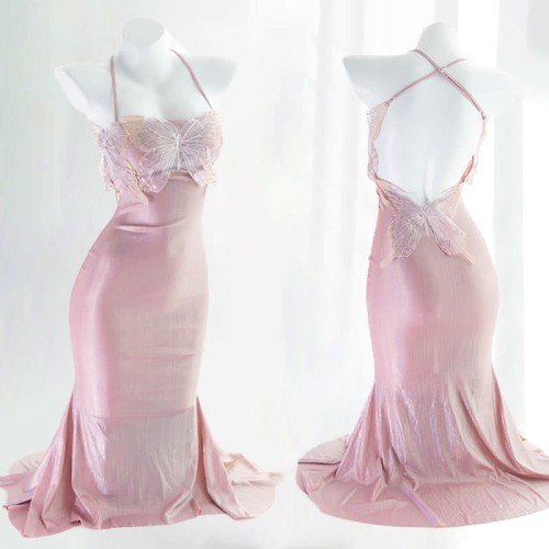 Butterfly Embroidery Sexy Halter Fishtail Lingeire Dress