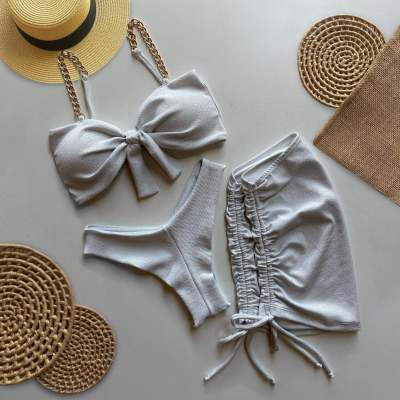 Fashion personality chain split bikini three-piece set