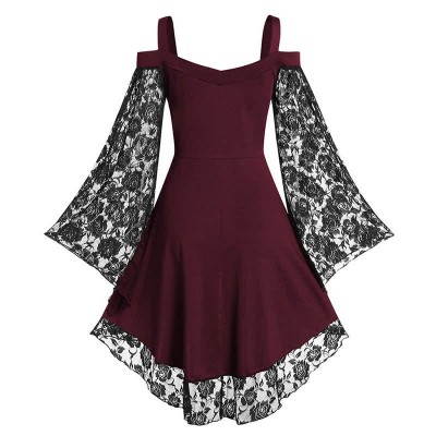 Plus Size Gothic Lace Flared Sleeve Slip Dress