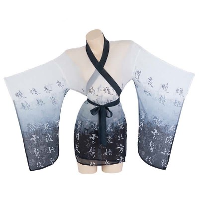Ink Painting Print See Through Kimono Dress Lingerie