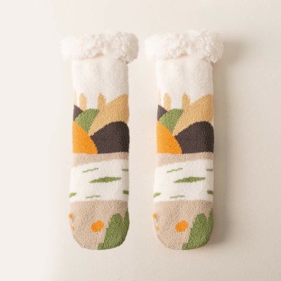 Chic Landscape Painting Print Plush Socks Warm