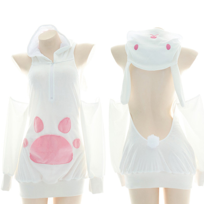 Cat Paw Bunny Ears Halter Lingerie Dress