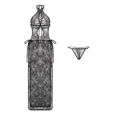 See Through Halter Hollow Lace Cheongsam Dress Lingerie