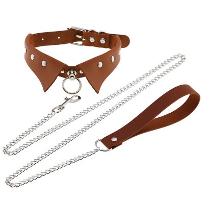 Punk Collar Design Leather Chocker With Hauling Chain