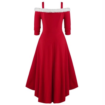 Chic Plush Splice Cold Shoulder Irregular Slip Dress