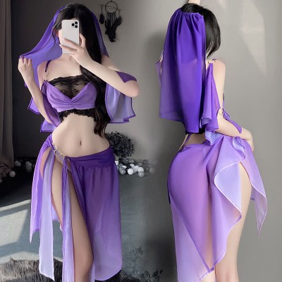 Han Costume Lace See Through Split Sexy Lingerie Set