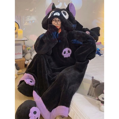 【50% OFF】Funny Cartoon Bat Plush Hooded Jumpsuit Pajamas Dress