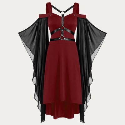 Gothic Punk Mesh Swing Sleeve Lace Up Slip Dress