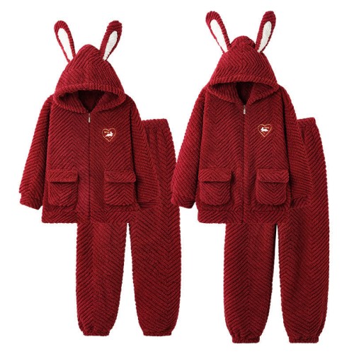 Boyfriend Girlfriend Red Cartoon Plush Pajama Set