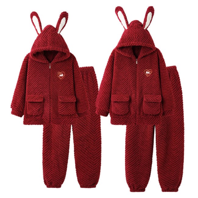 Boyfriend Girlfriend Red Cartoon Plush Pajama Set