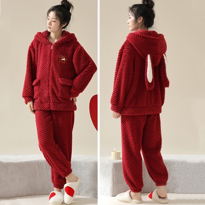 Boyfriend Girlfriend Red Cartoon Plush Pajama Set