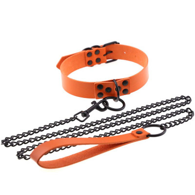 Dark Leather Collar With Chain Fashion Chocker