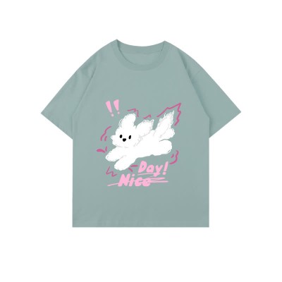 Cartoon Puppy Letter Print Round Collar Oversized T-Shirt