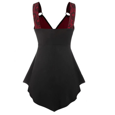 Skeleton Print V-neck Lace Irregular Dress