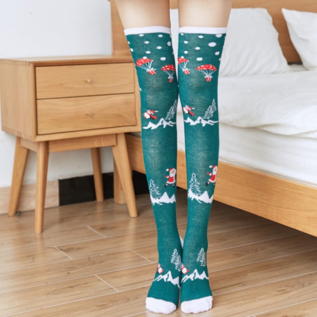 Christmas Pattern Print Stockings Over the Knee