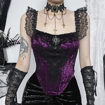 Gothic Lace Corset Top Stitching Ruffled Fishtail Skirt