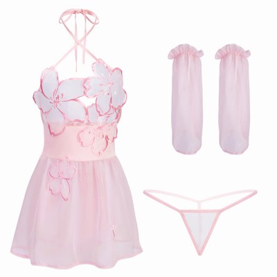 Vintage Blossom Embroidery See Through Han Costume Lingerie Dress