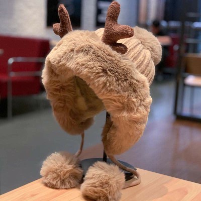 Lovely Deer Antler Fuzzy Ball Plush Hat