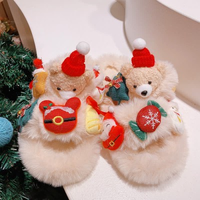 Cute Christmas Cartoon Bear Plush Slippers