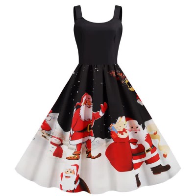 Fashion Christmas Pattern Print Slip Dress