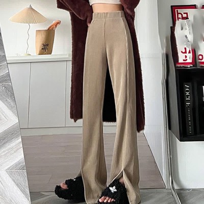 Chic Pure Color Knit Split Casual Pants