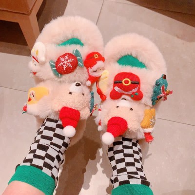 Cute Christmas Cartoon Bear Plush Slippers