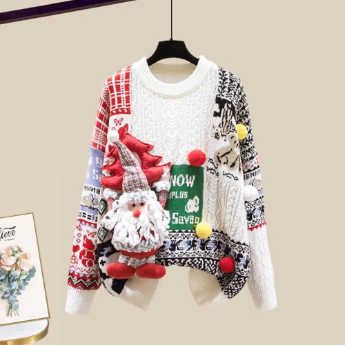 Christmas Colorblock Sweater High Waist Knit Skirt
