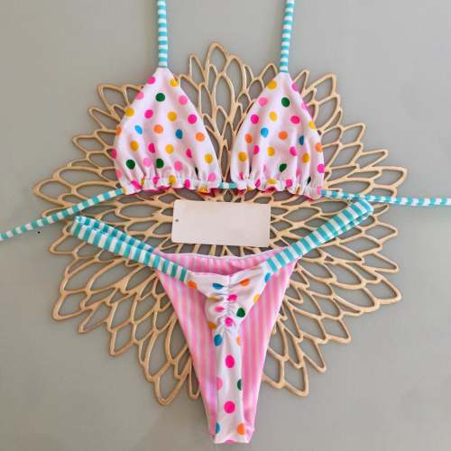 Casual fashion polka dot color block swimsuit with straps