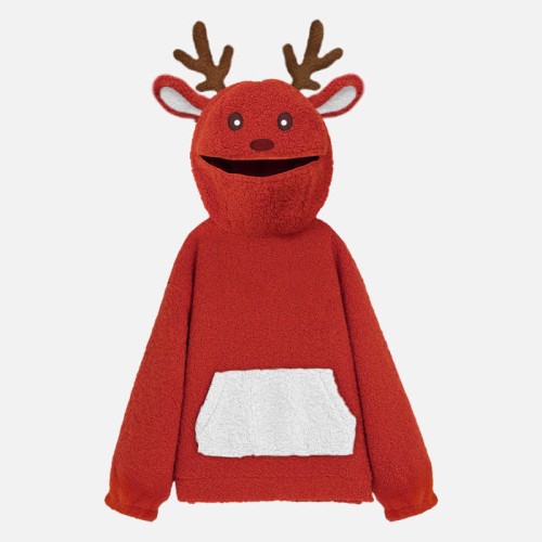 Cartoon Elk Pocketed Loose Zipper Hoodie