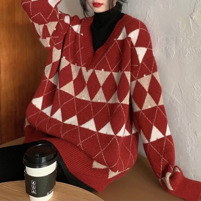 Fake Two Pieces Rhombus Plaid Sweatshirt