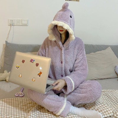 Lovely Cartoon Shark Plush Hooded Pajamas Set