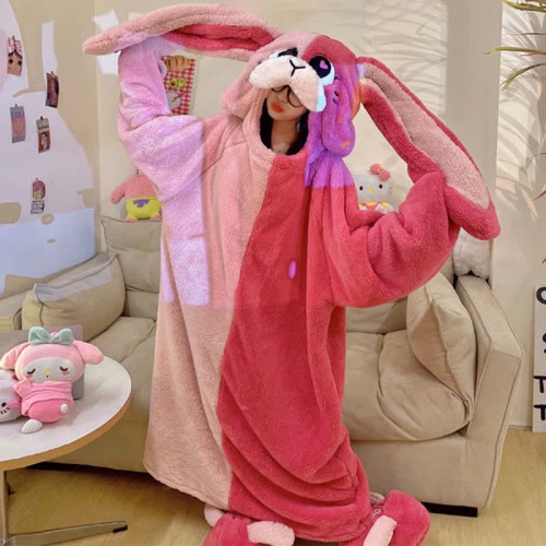 【50% OFF】Funny Cartoon Bunny Plush Hooded Jumpsuit Pajamas Dress